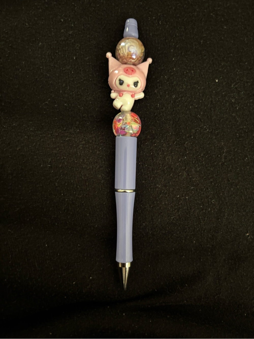 Cute Pink Character Top Lavender Bead Pen
